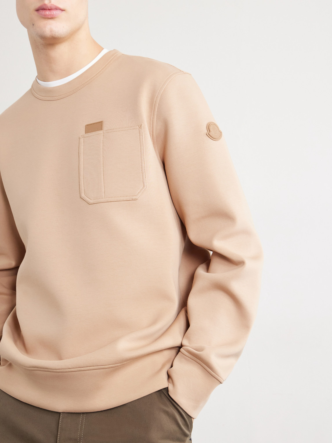 Logo-Appliqué Leather-Trimmed Cotton-Blend Jersey Sweatshirt