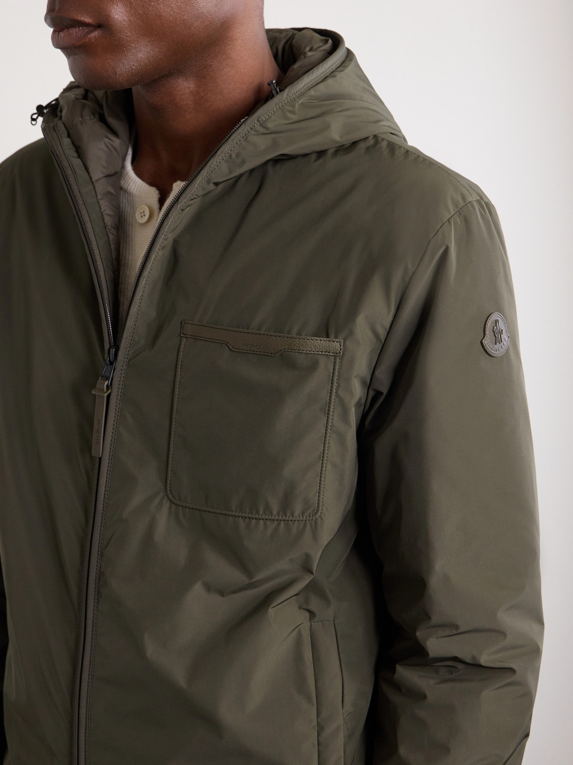 Austerin Leather-Trimmed Aquaflect Shell Down Jacket