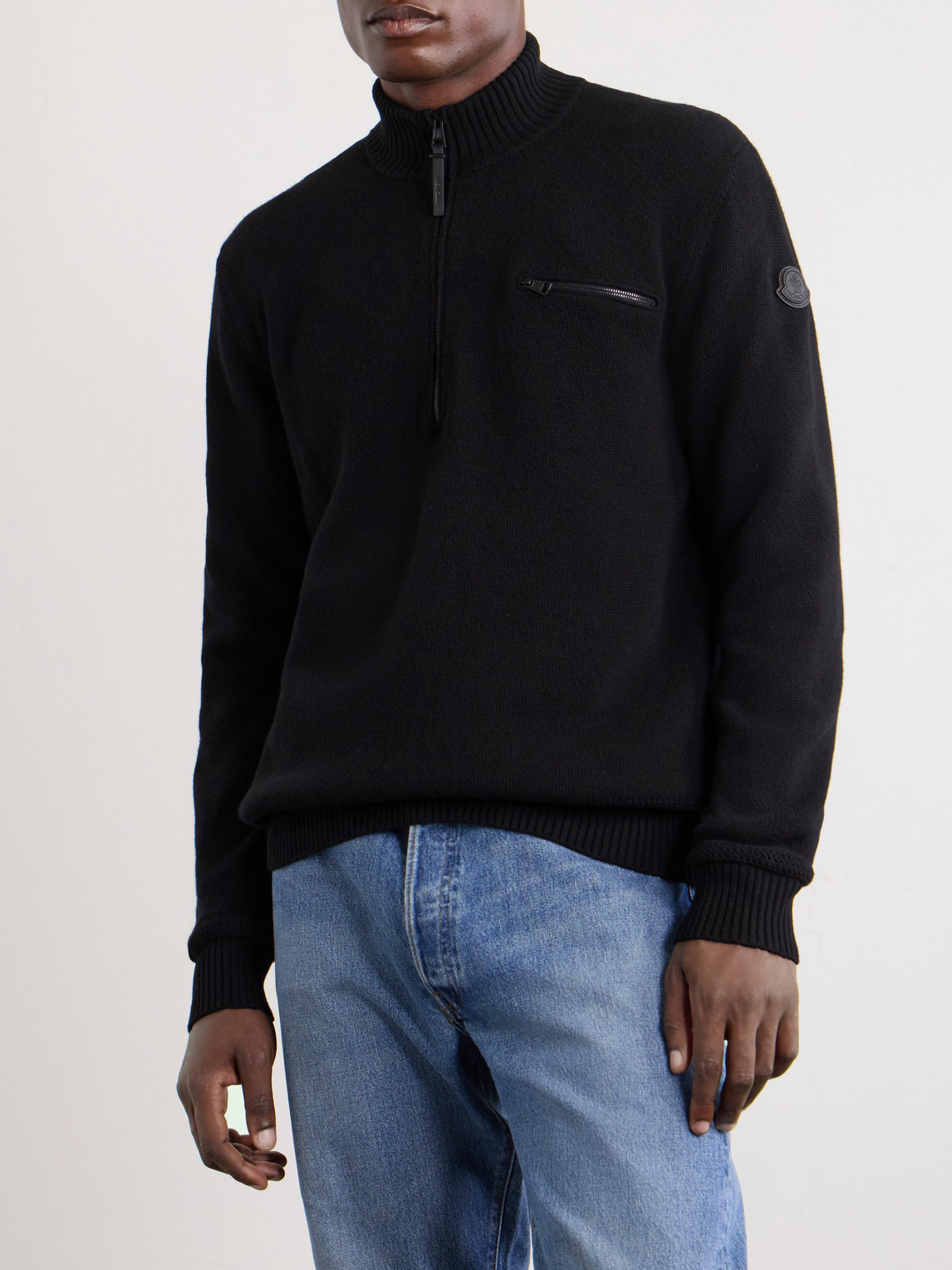 Logo-Appliquéd Wool And Cashmere-Blend Half-Zip Sweater