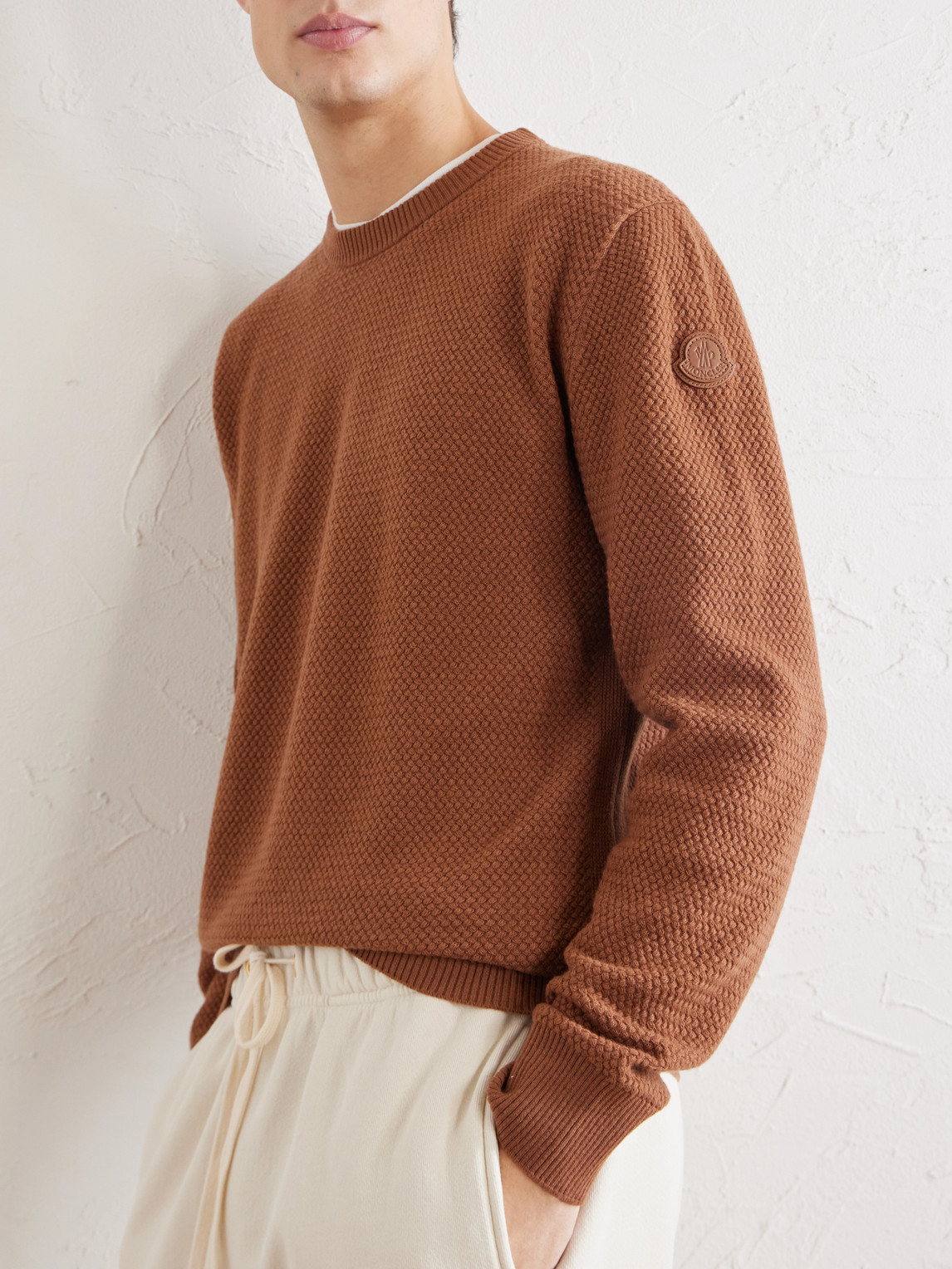 Logo-Appliquéd Leather-Trimmed Wool And Cashmere-Blend Sweater