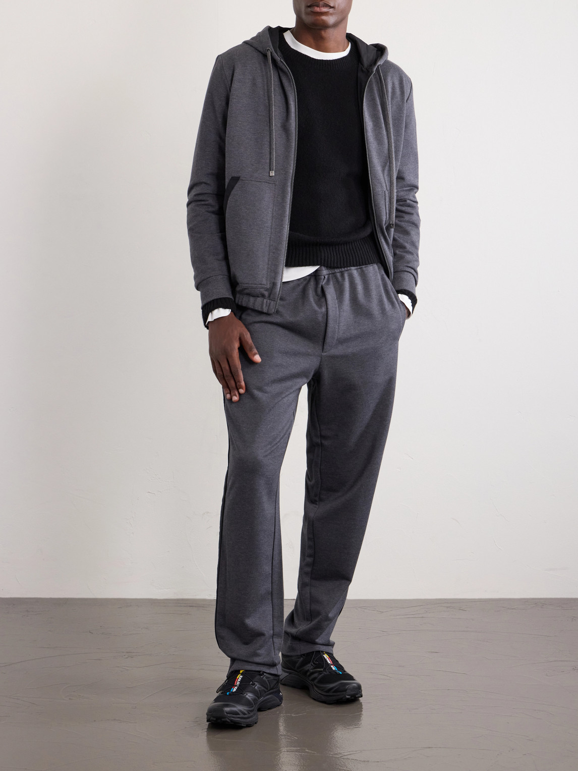 Straight-Leg Striped Cotton Sweatpants