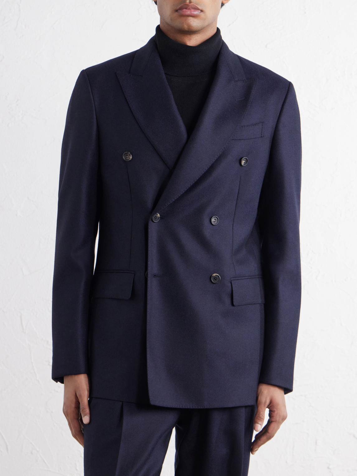 Angelo Double-Breasted Wool And Cashmere-Blend Flannel Suit Jacket