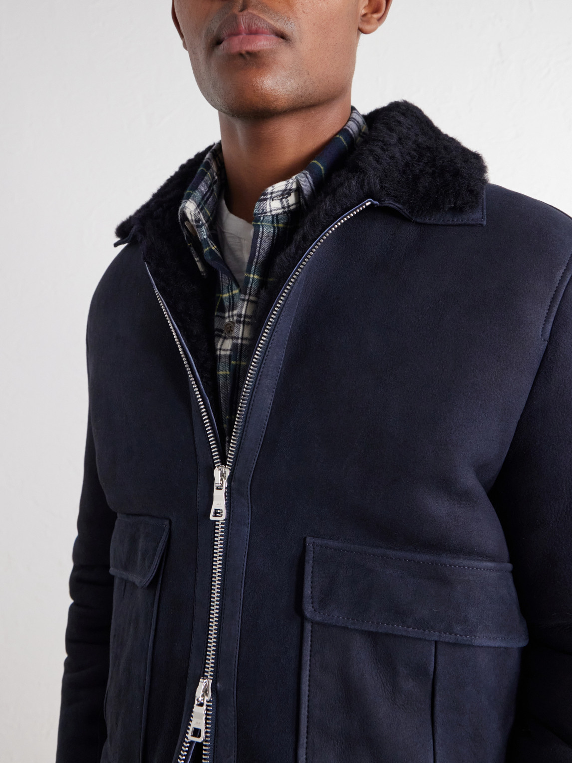 Mr P. - Shearling-Trimmed Suede Bomber Jacket