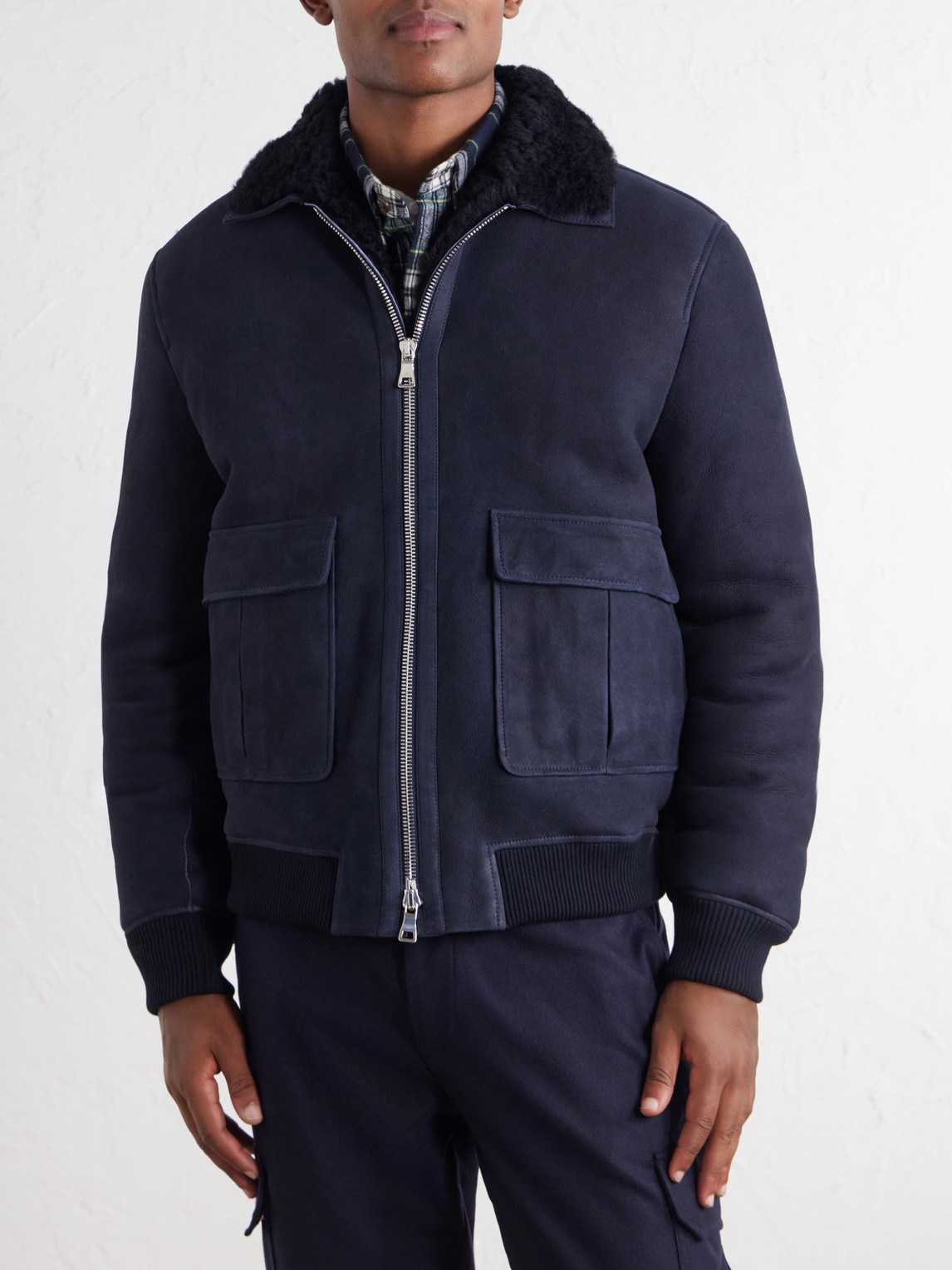 Mr P. - Shearling-Trimmed Suede Bomber Jacket