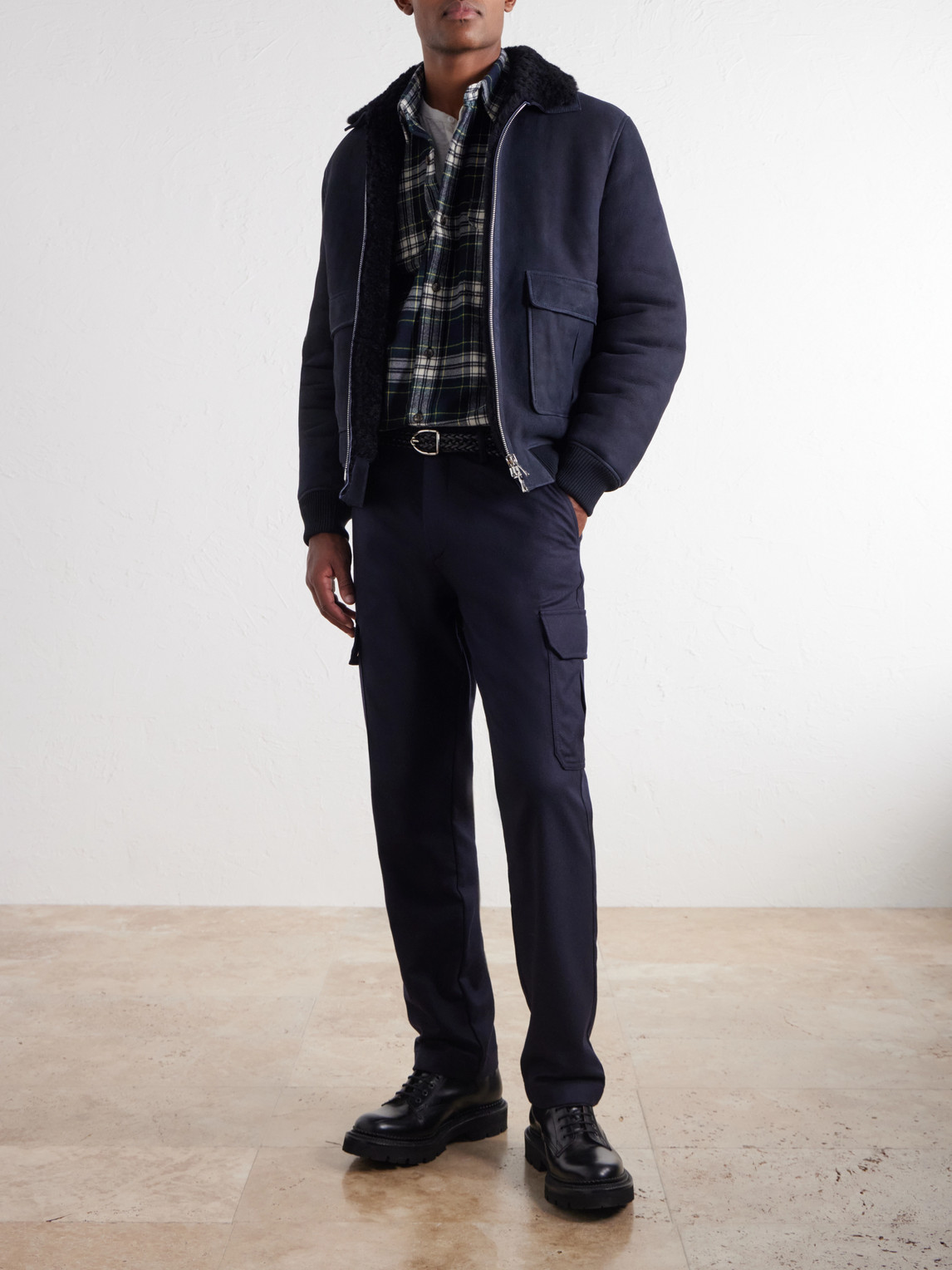Mr P. - Shearling-Trimmed Suede Bomber Jacket