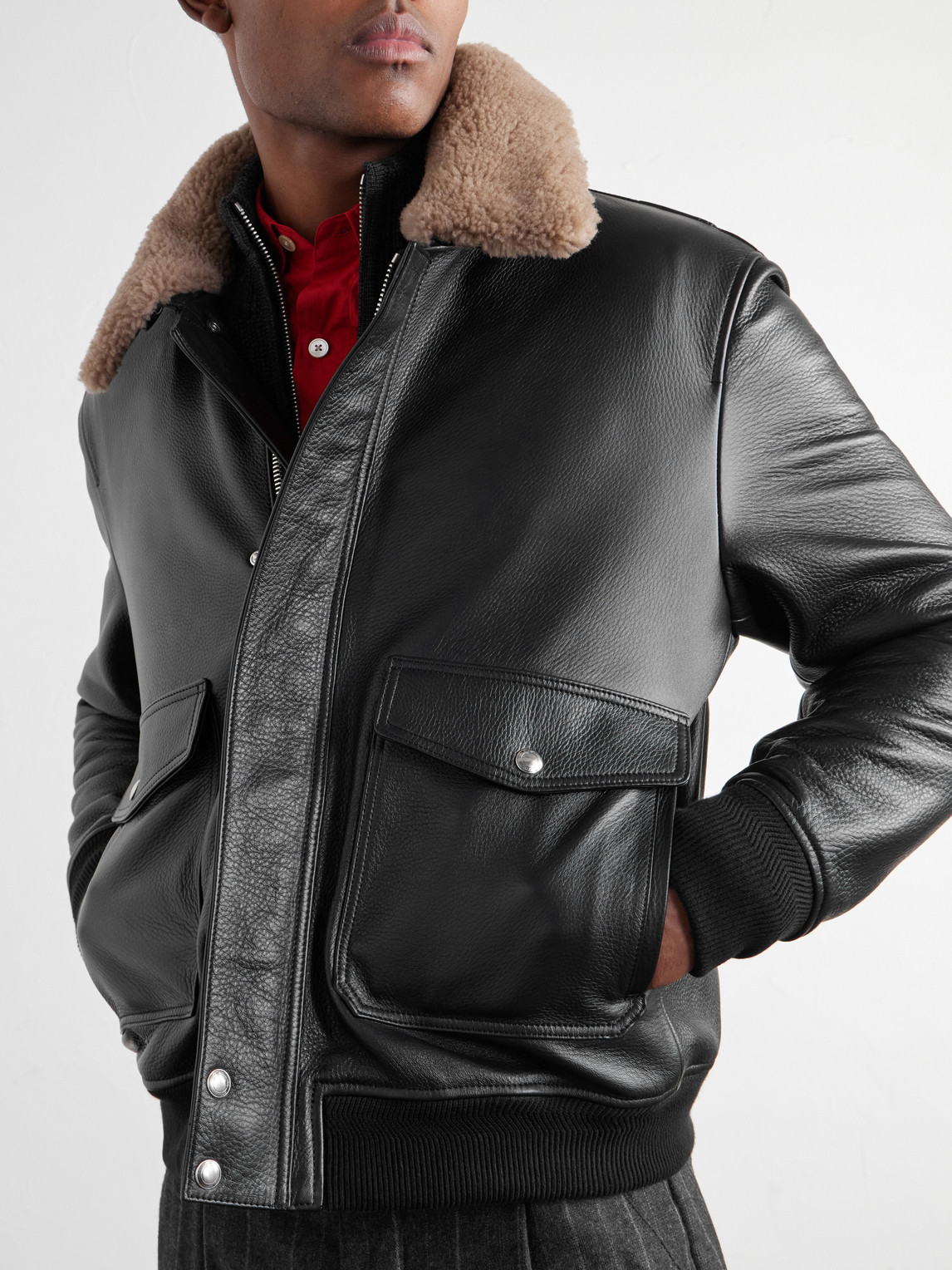 Mr P. - Shearling-Trimmed Full-Grain Leather