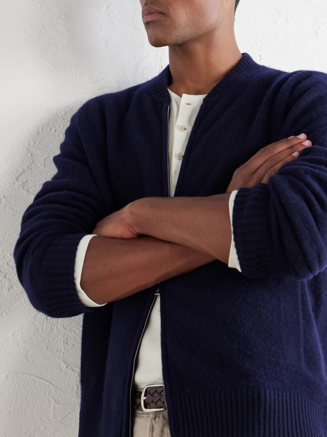 Mr P. - Brushed Cashmere Zip-Up Cardigan