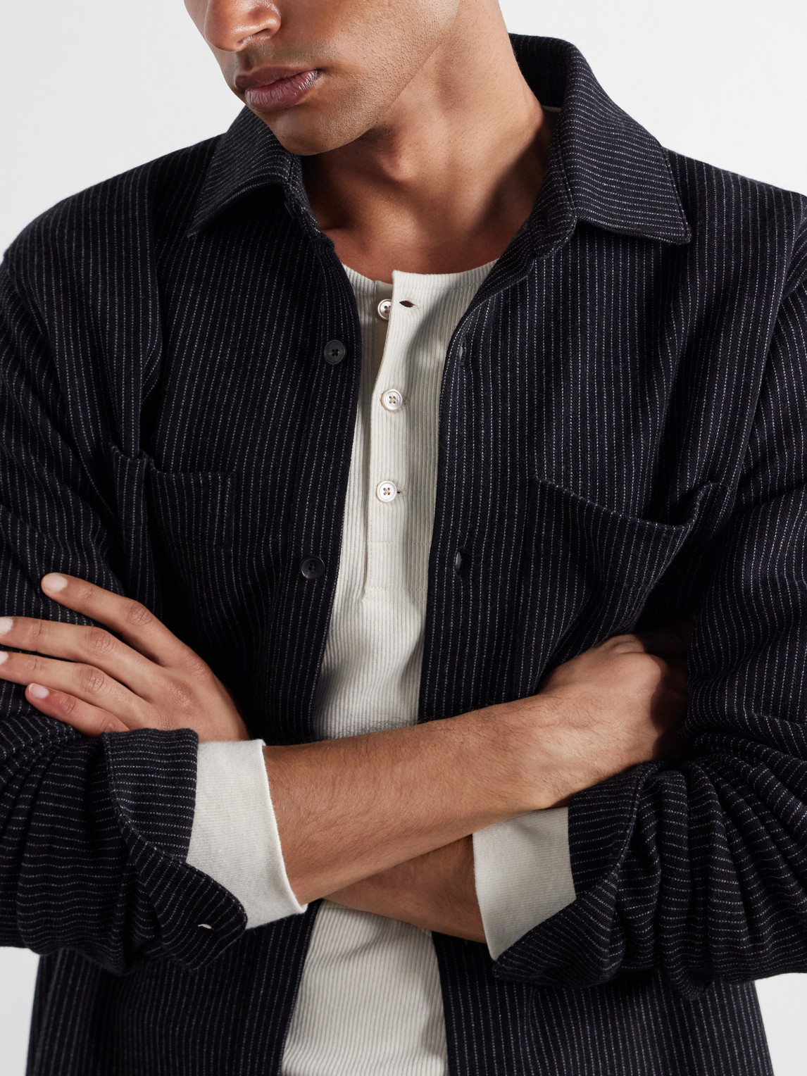 Mr P. - Pinstriped Cotton-Blend Jersey Shirt