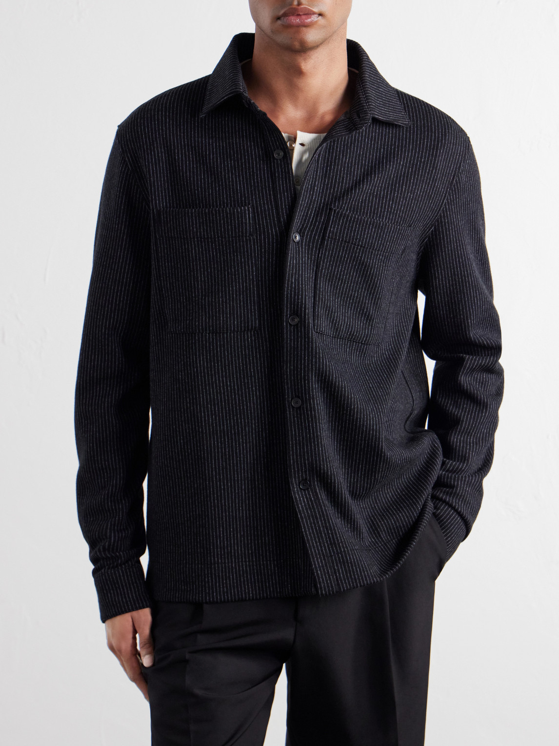 Mr P. - Pinstriped Cotton-Blend Jersey Shirt
