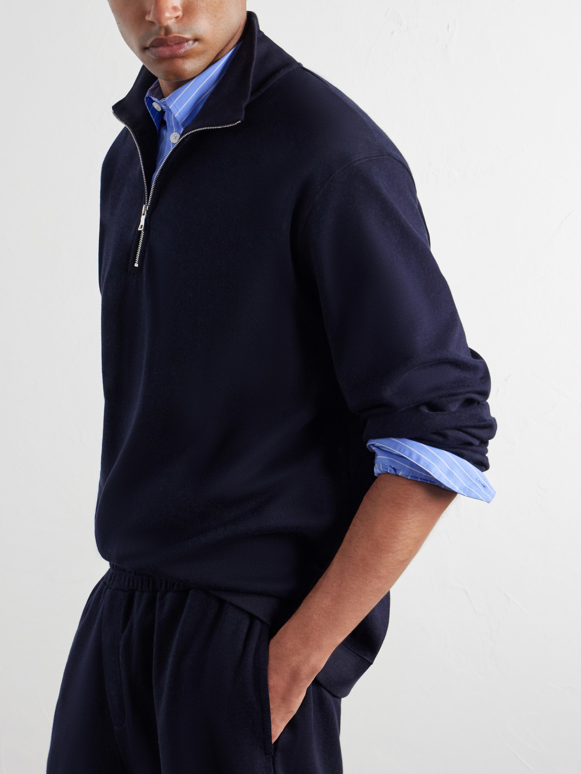 Mr P. - Cotton-Blend Double-Faced Jersey Half-Zip Sweatshirt