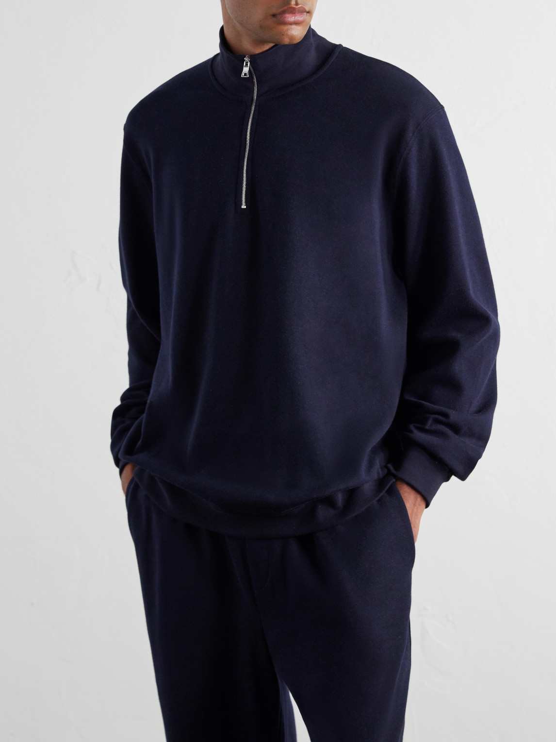 Mr P. - Cotton-Blend Double-Faced Jersey Half-Zip Sweatshirt
