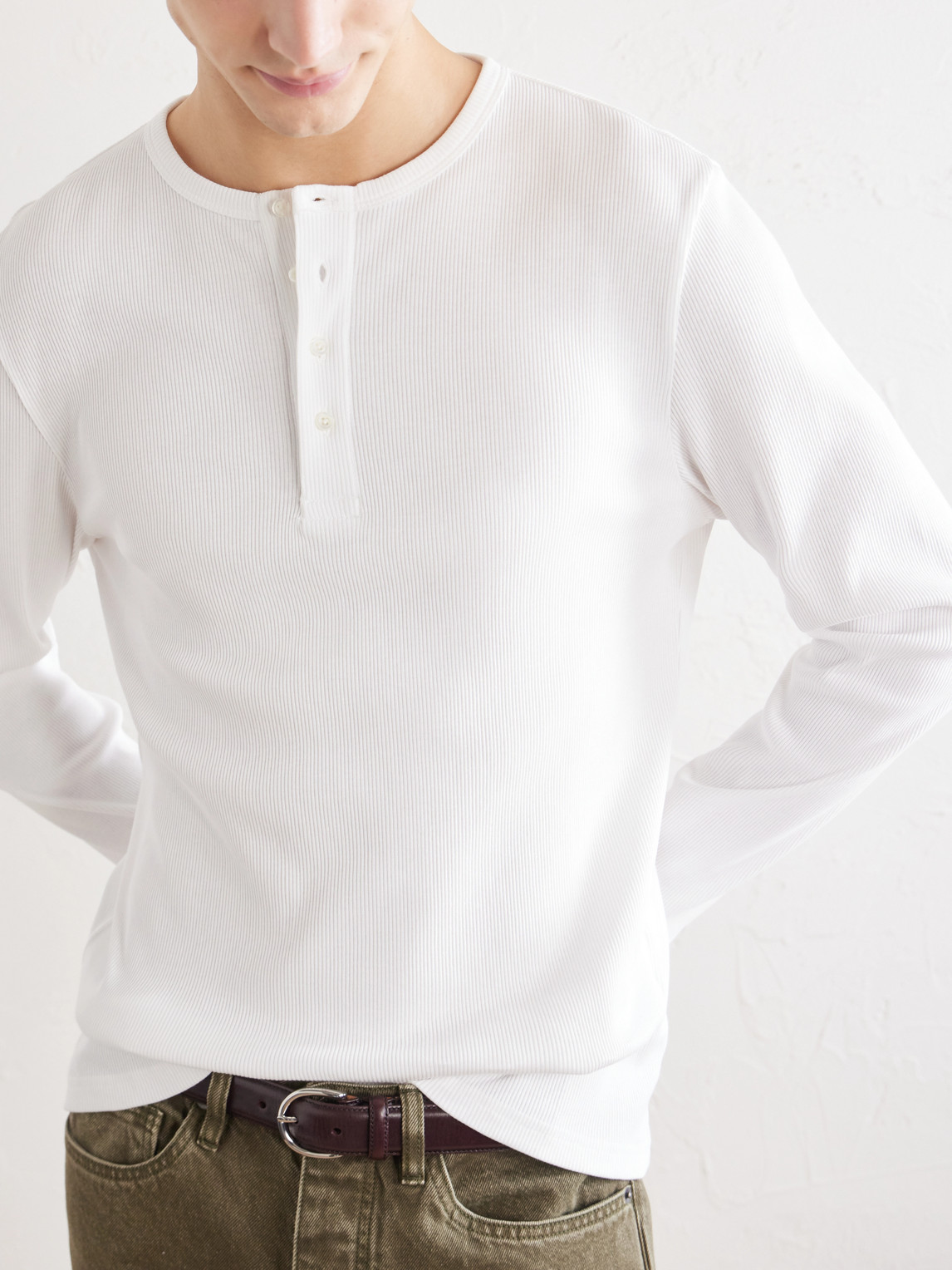 Mr P. - Ribbed Organic Cotton Henley T-Shirt