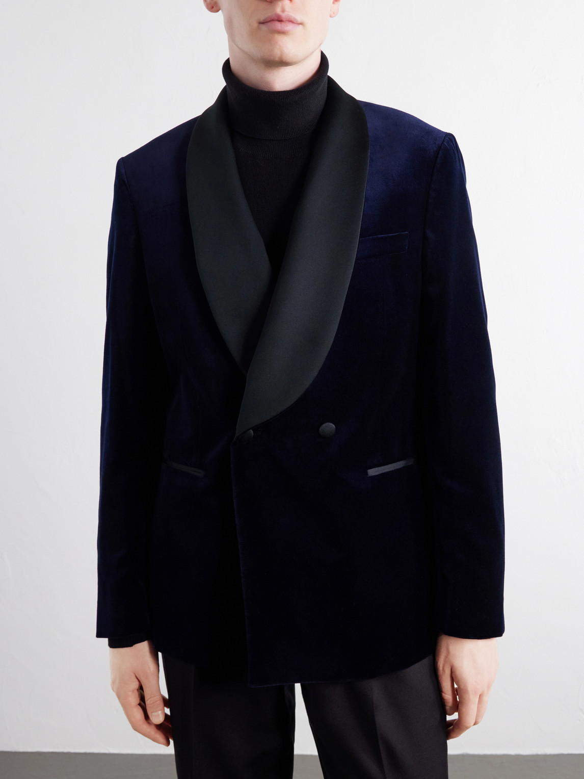 Mr P. - Satin-Trimmed Cotton And Silk-Blend Velvet Tuxedo Jacket