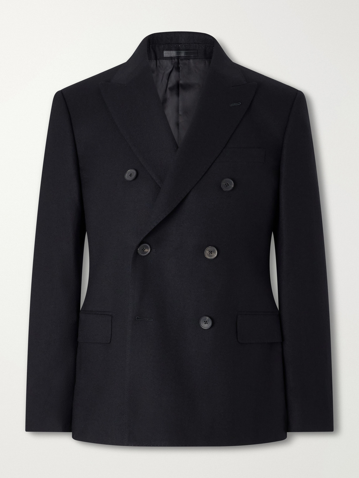 Mr P. – Slim-Fit Double-Breasted Satin-Trimmed Wool-Flannel Blazer