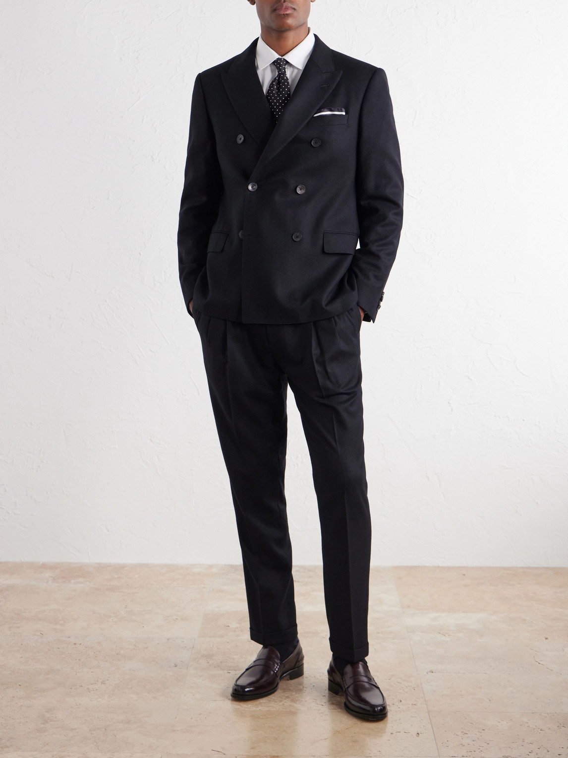 Mr P. - Slim-Fit Double-Breasted Satin-Trimmed Wool-Flannel Blazer