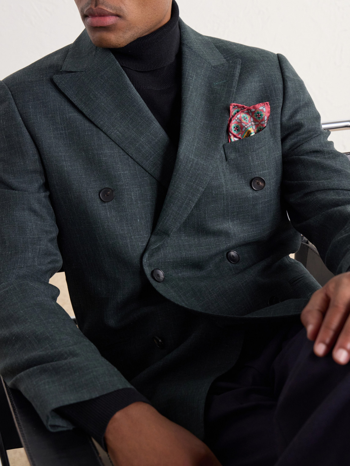Mr P. - Double-Breasted Woven Wool, Silk And Linen-Blend Blazer