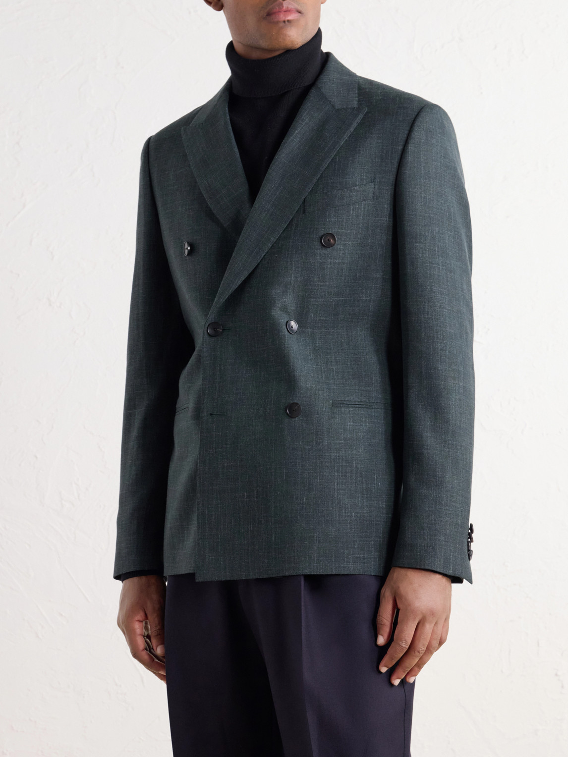 Mr P. - Double-Breasted Woven Wool, Silk And Linen-Blend Blazer