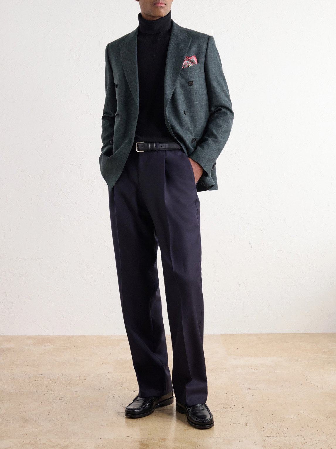 Mr P. - Double-Breasted Woven Wool, Silk And Linen-Blend Blazer