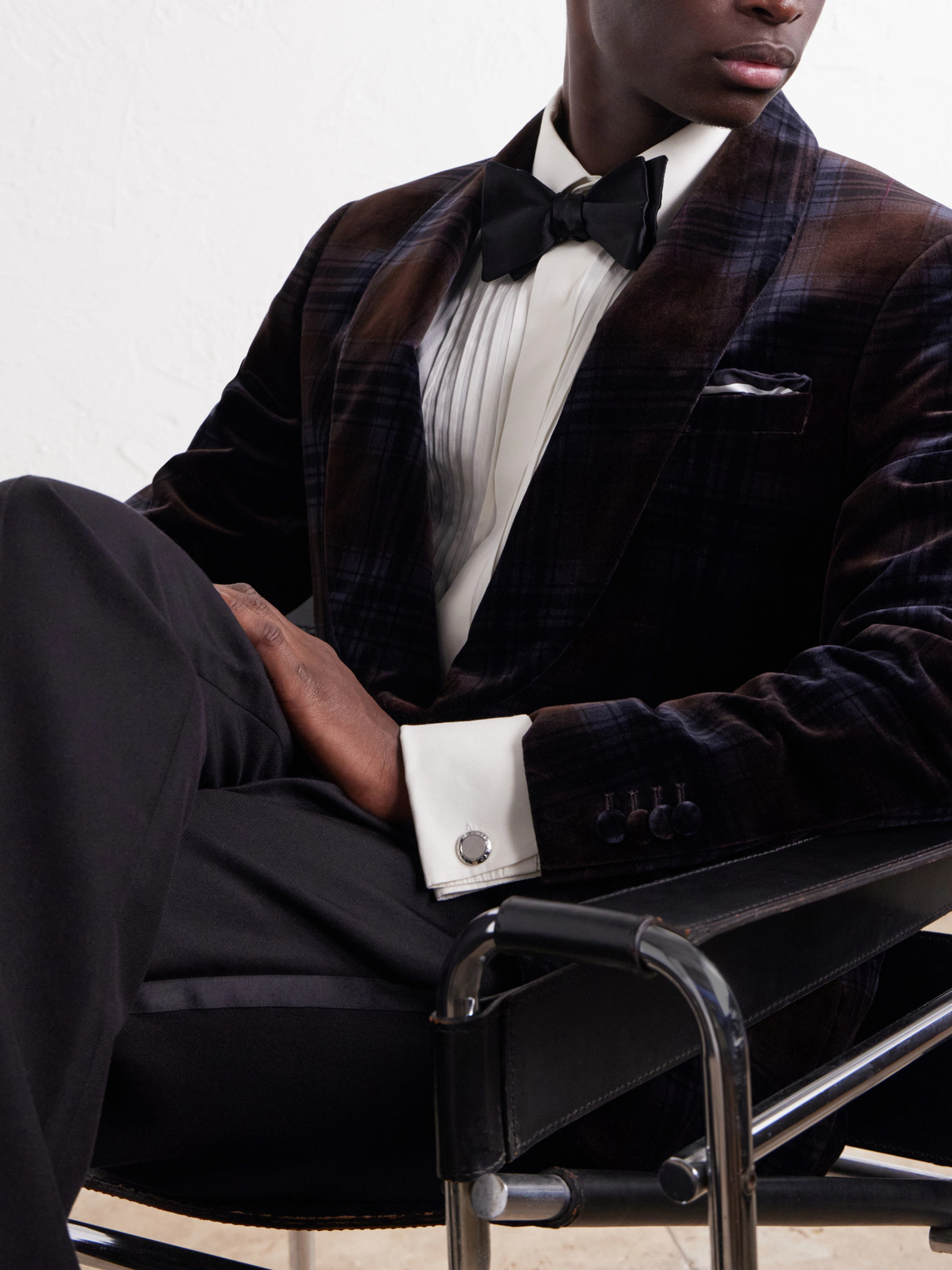Mr P. - Shawl-Collar Checked Cotton-Velvet Tuxedo Jacket