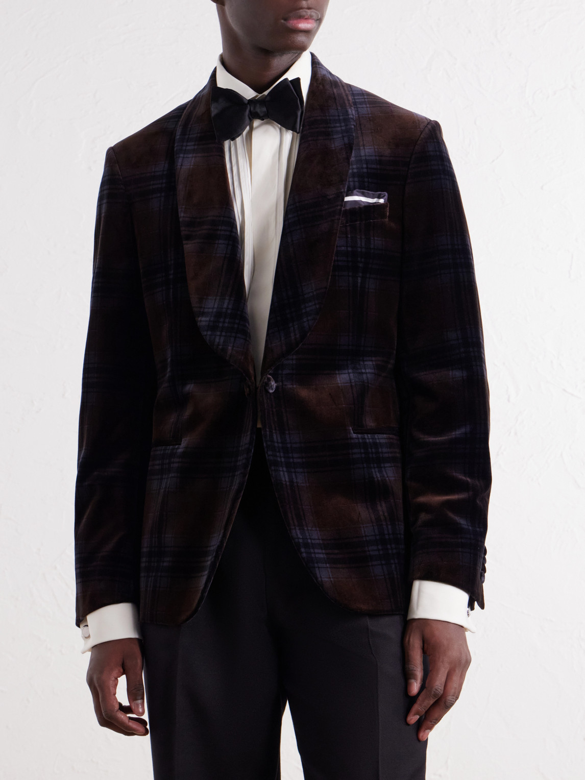 Mr P. - Shawl-Collar Checked Cotton-Velvet Tuxedo Jacket