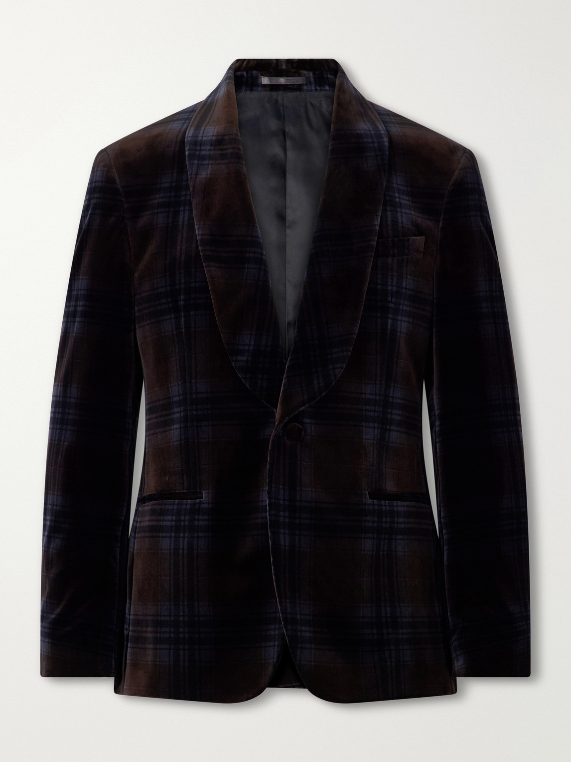 Mr P. - Shawl-Collar Checked Cotton-Velvet Tuxedo Jacket