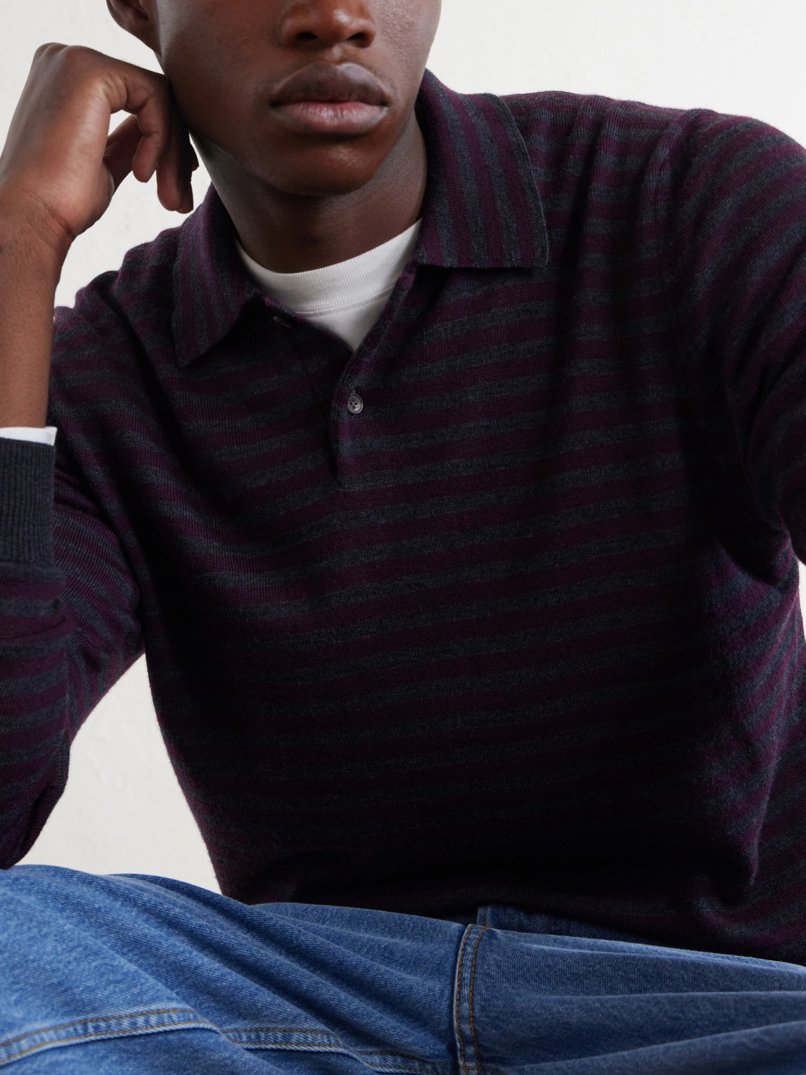 Mr P. - Striped Merino Polo Shirt
