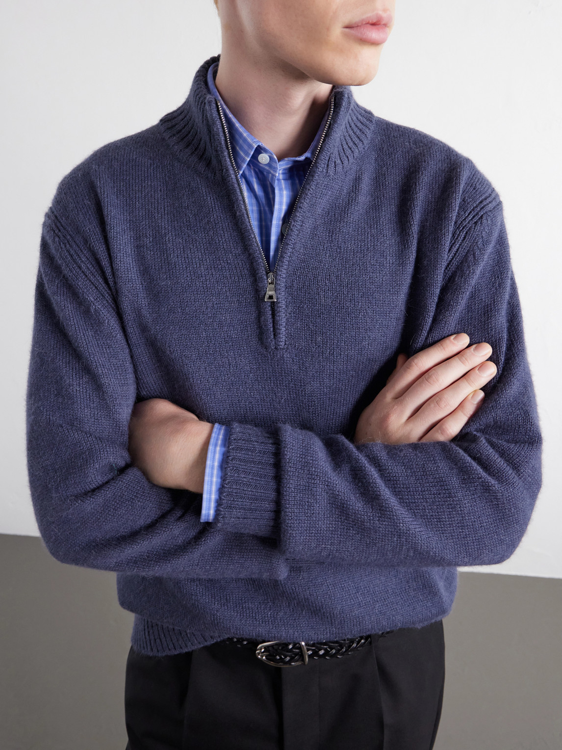 Mr P. - Rib-Trimmed Alpaca Half-Zip Sweater