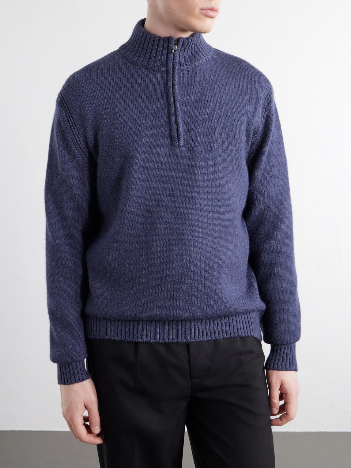 Mr P. - Rib-Trimmed Alpaca Half-Zip Sweater