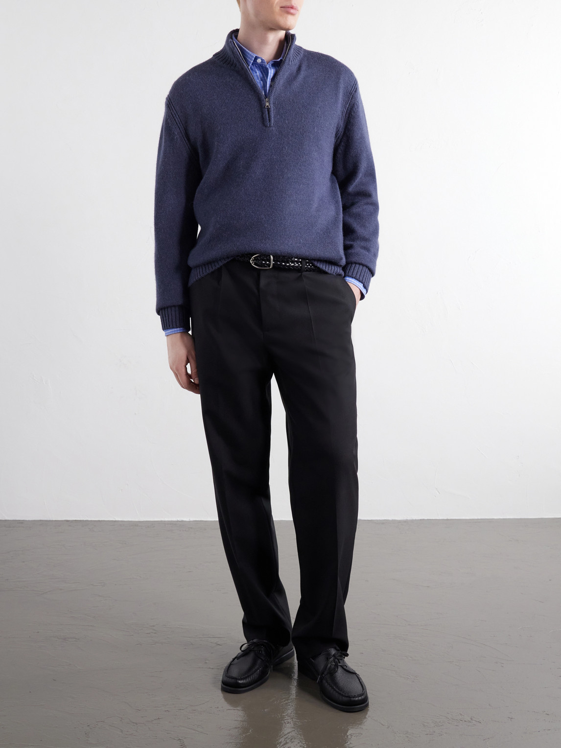 Mr P. - Rib-Trimmed Alpaca Half-Zip Sweater