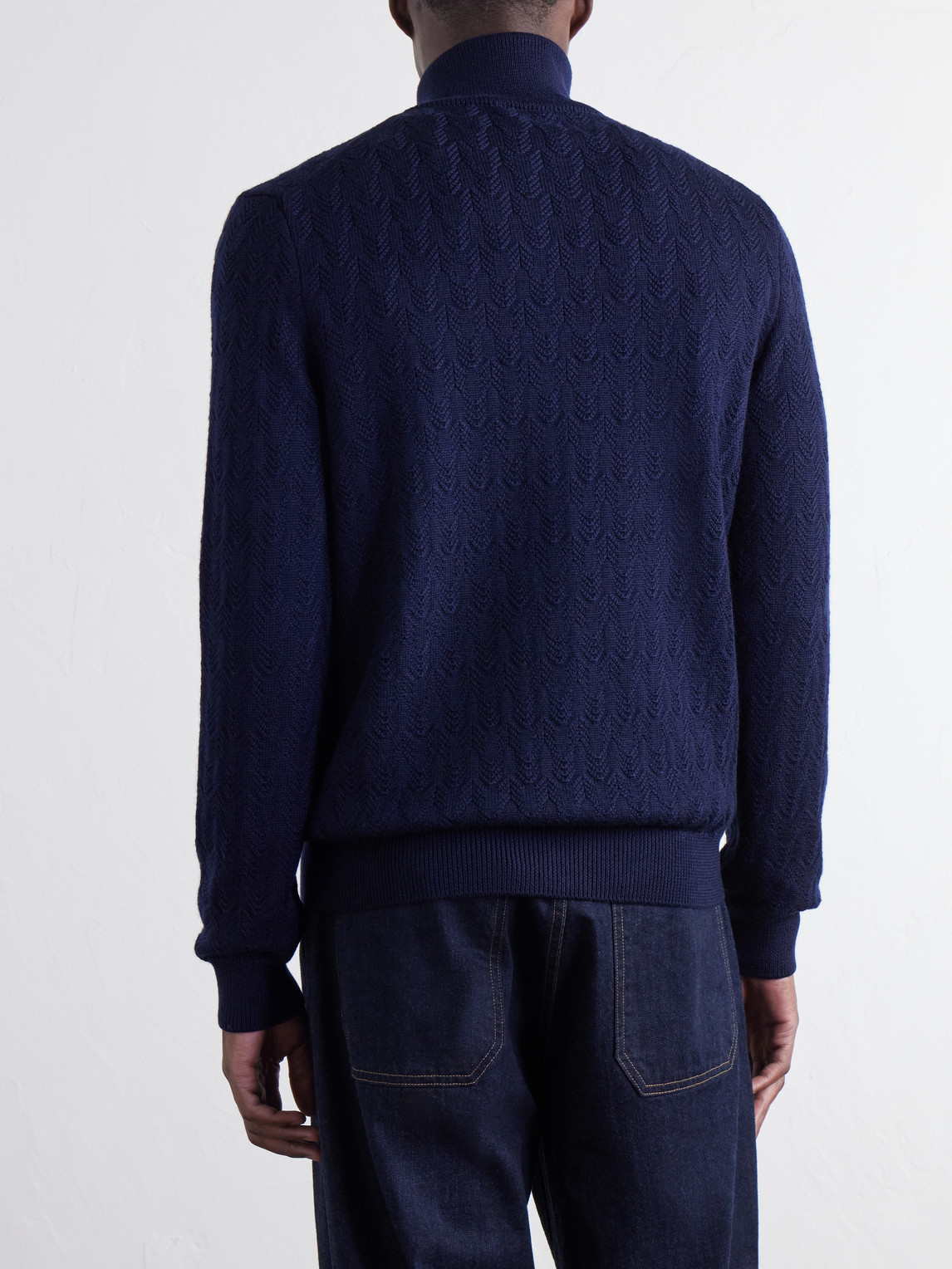Mr P. - Pointelle-Knit Merino Wool Zip-Up Cardigan