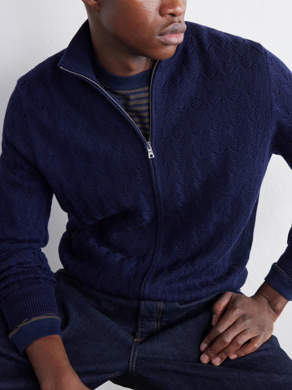 Mr P. - Pointelle-Knit Merino Wool Zip-Up Cardigan