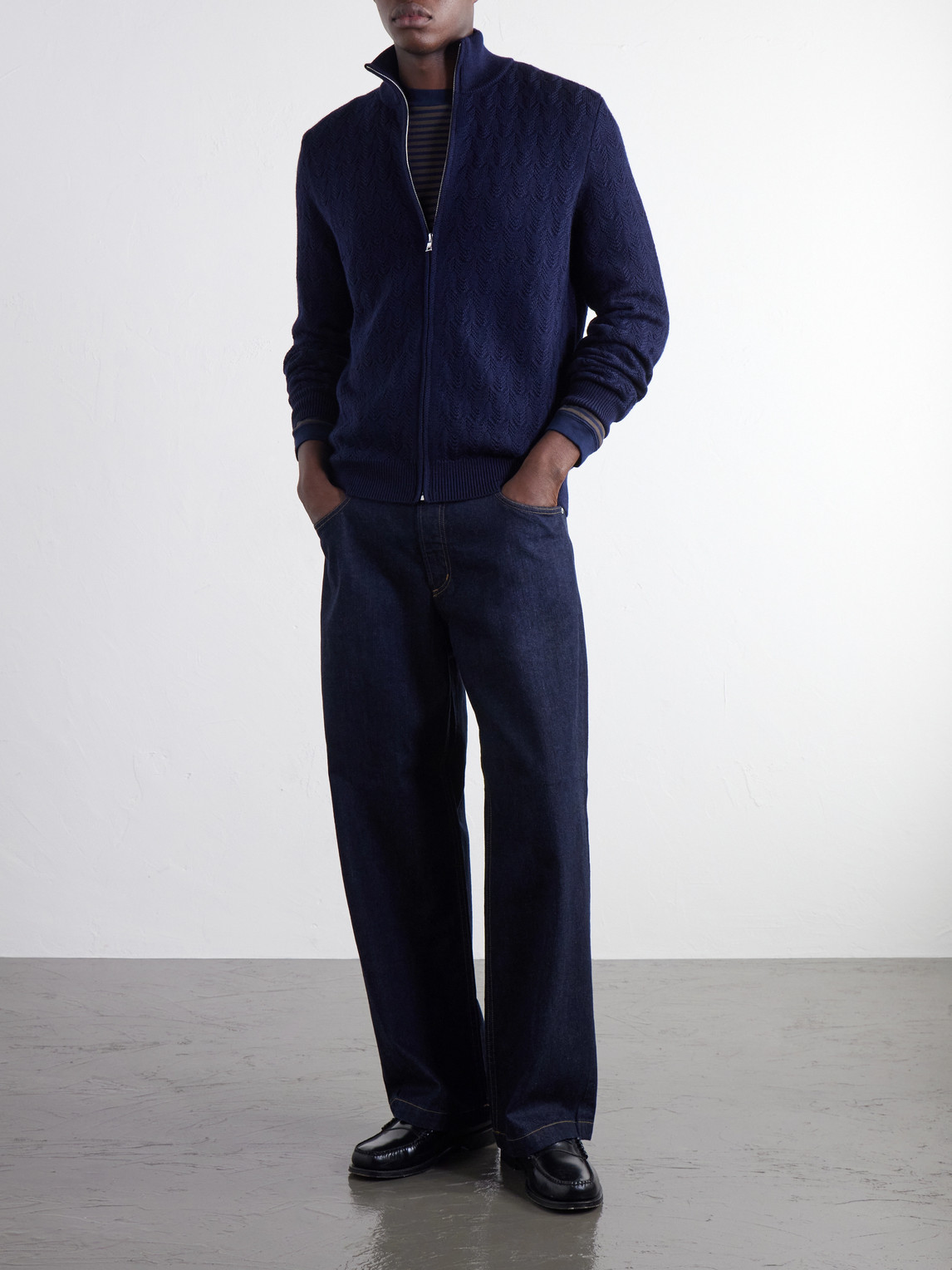 Mr P. - Pointelle-Knit Merino Wool Zip-Up Cardigan