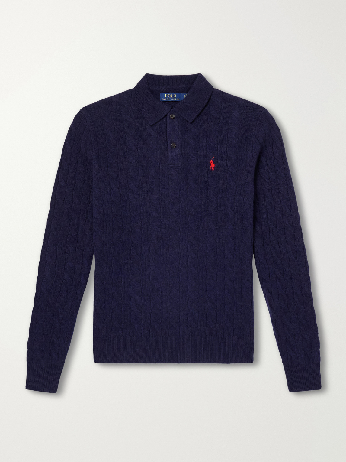 Polo Ralph Lauren Cable-knit Wool And Cashmere-blend Polo Sweater In Blue