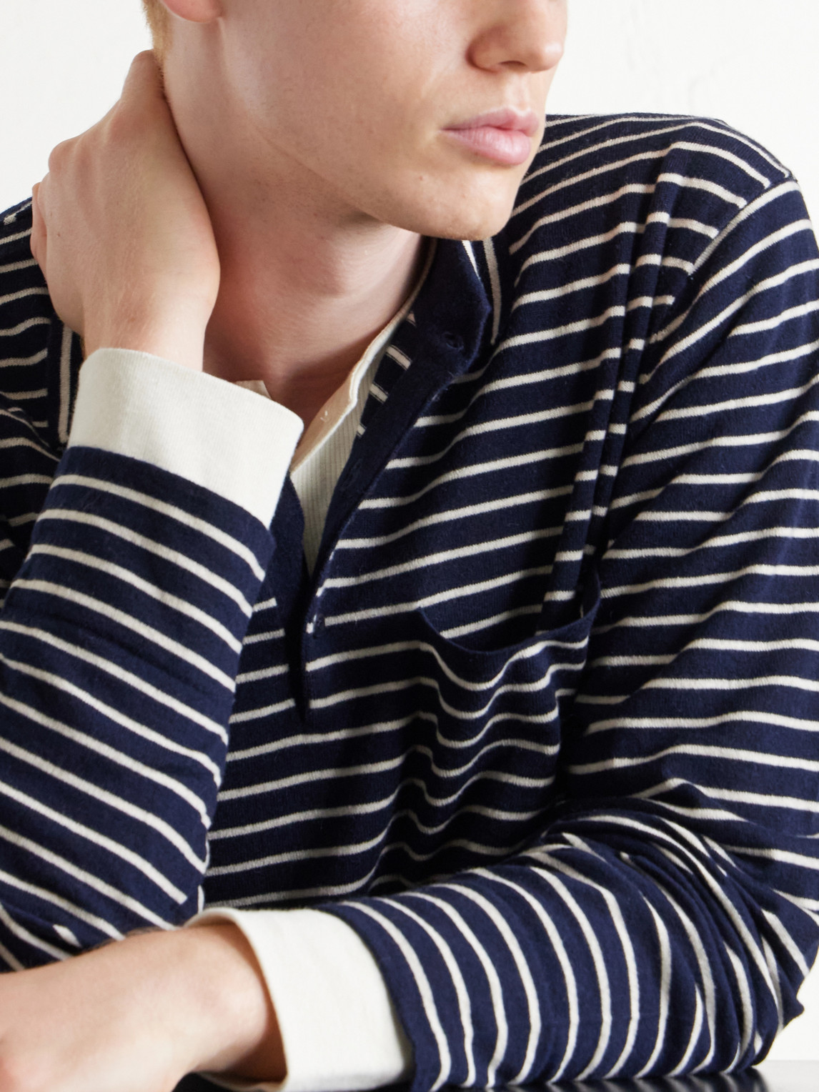 Striped Cashmere Polo Shirt