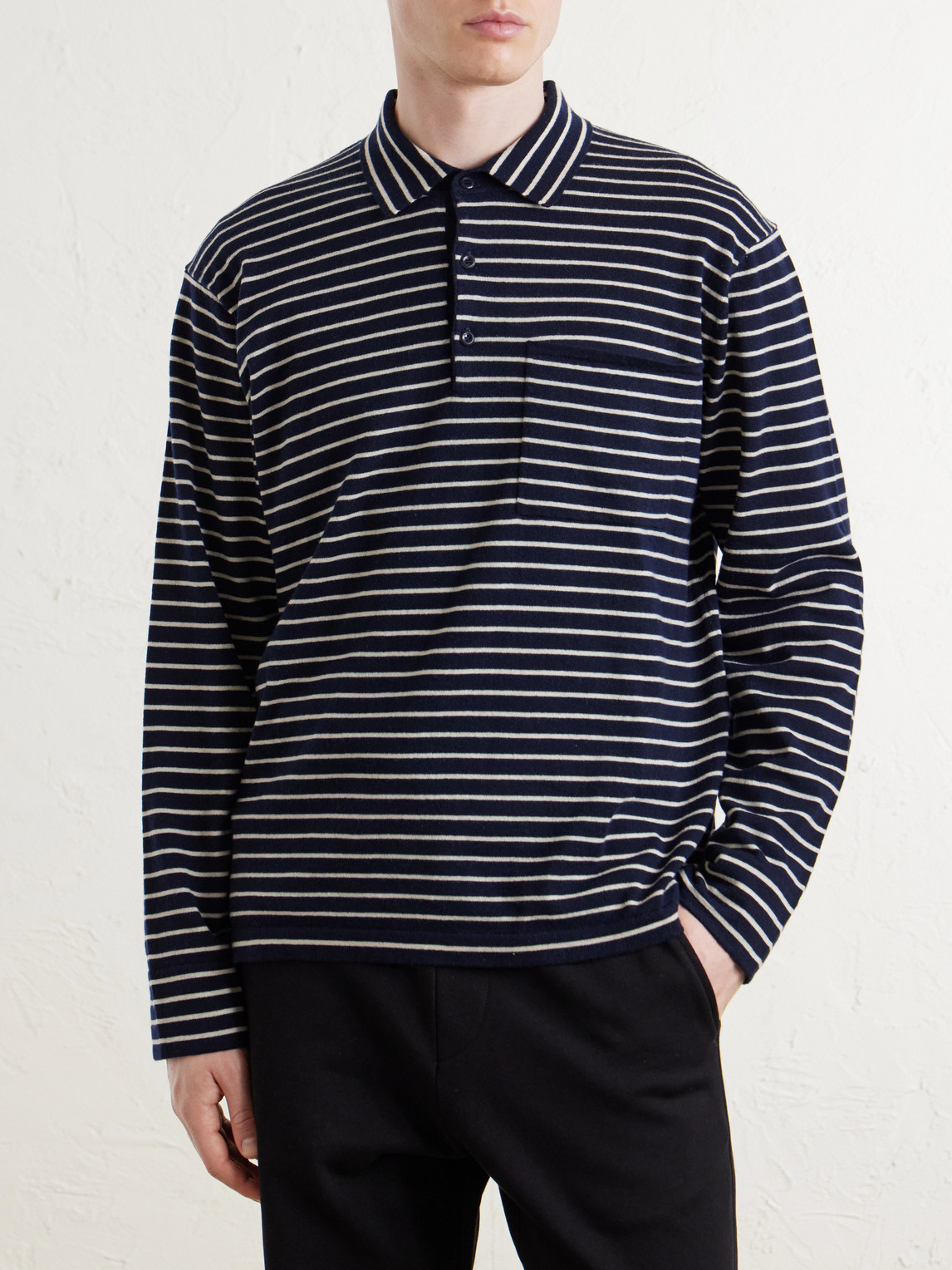 Striped Cashmere Polo Shirt