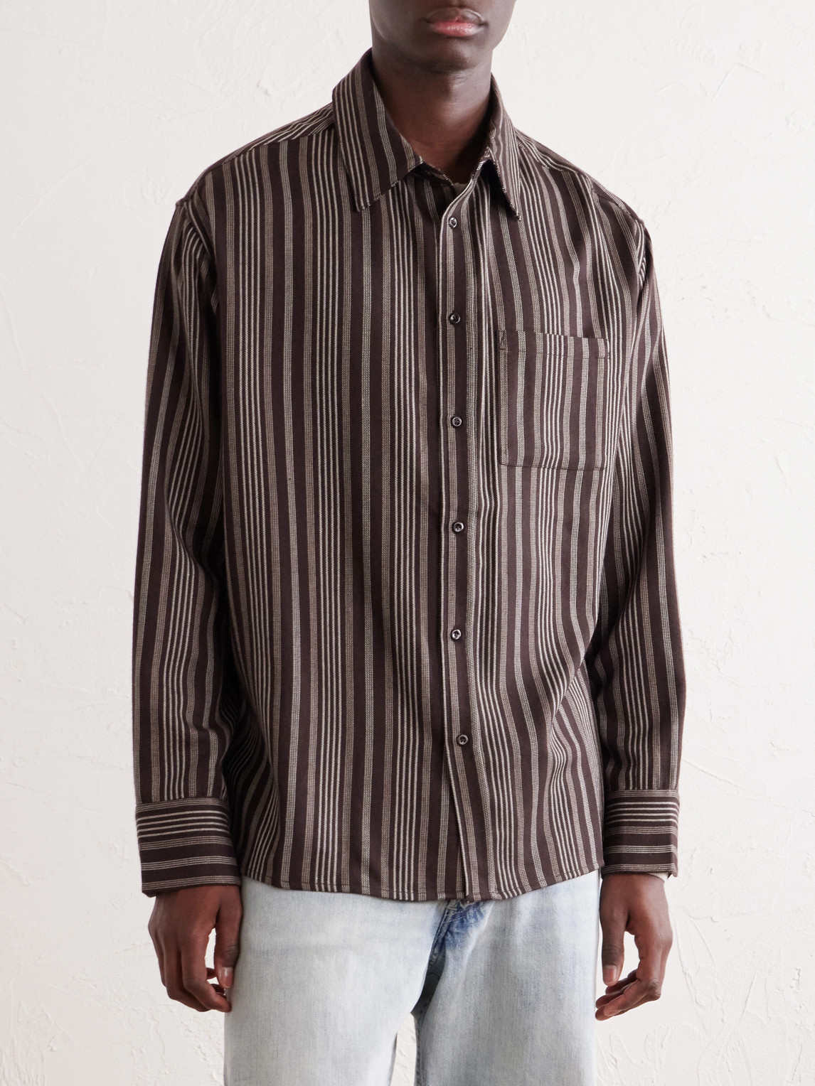 Striped Wool And Cashmere-Blend Woven Shirt