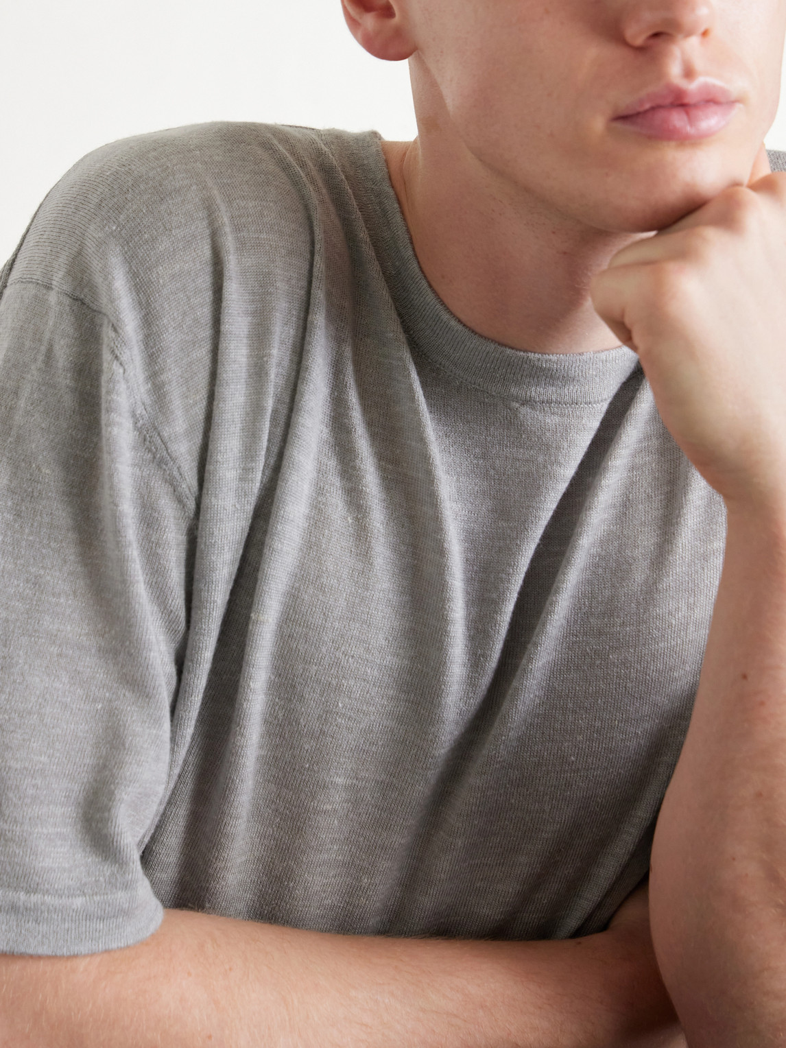 Lenny Ribbed Wool, Silk And Linen-Blend T-Shirt