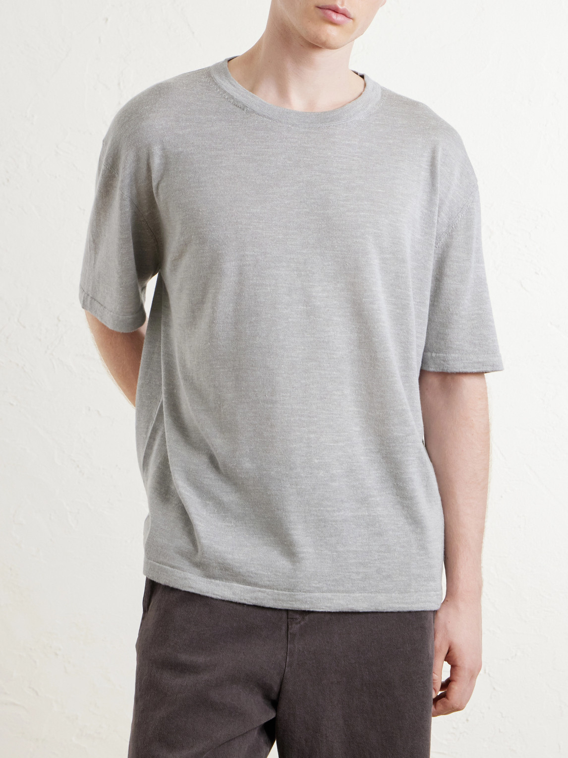 Lenny Ribbed Wool, Silk And Linen-Blend T-Shirt