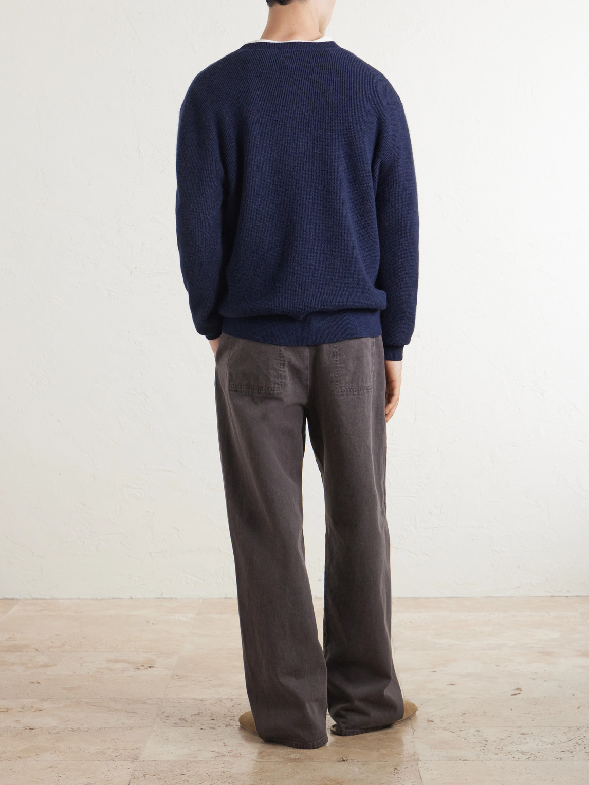 Waffle-Knit Cashmere Henley Sweater