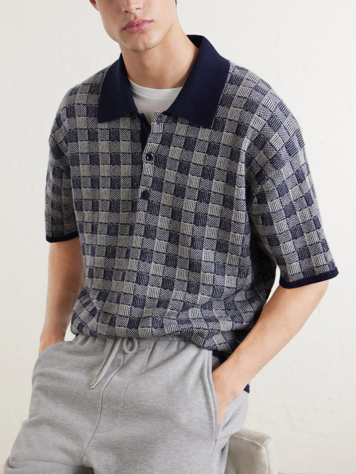 Checked Cashmere Polo Shirt