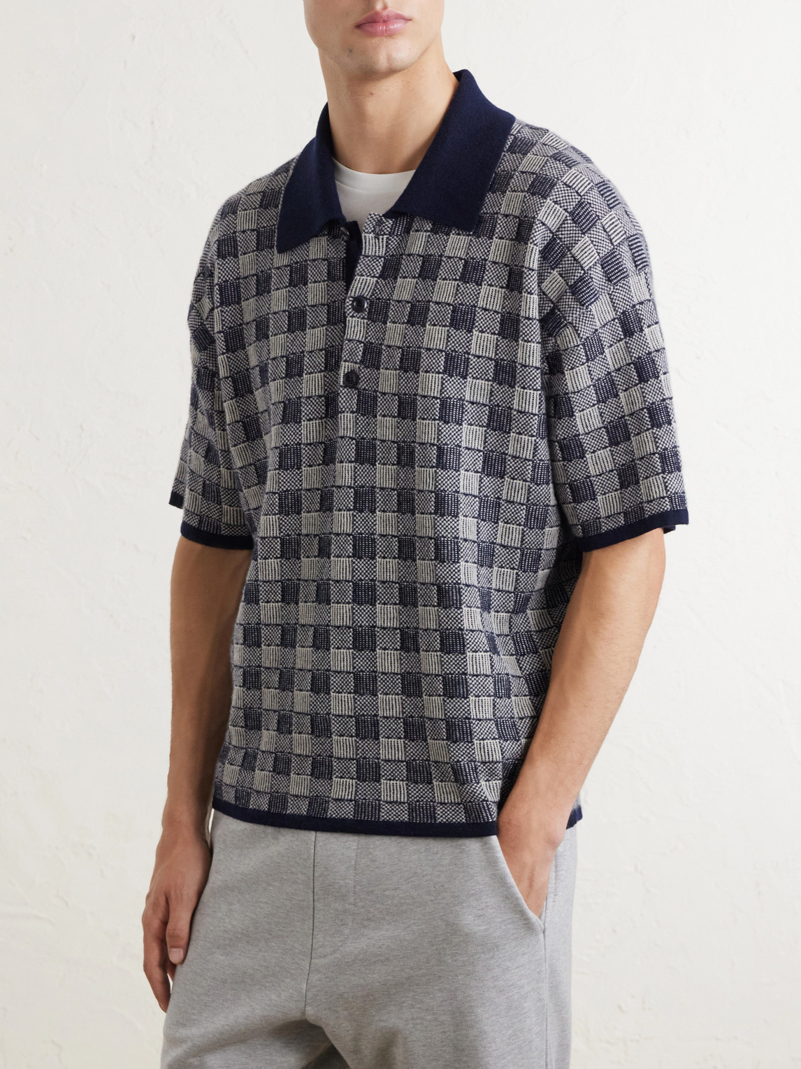 Checked Cashmere Polo Shirt
