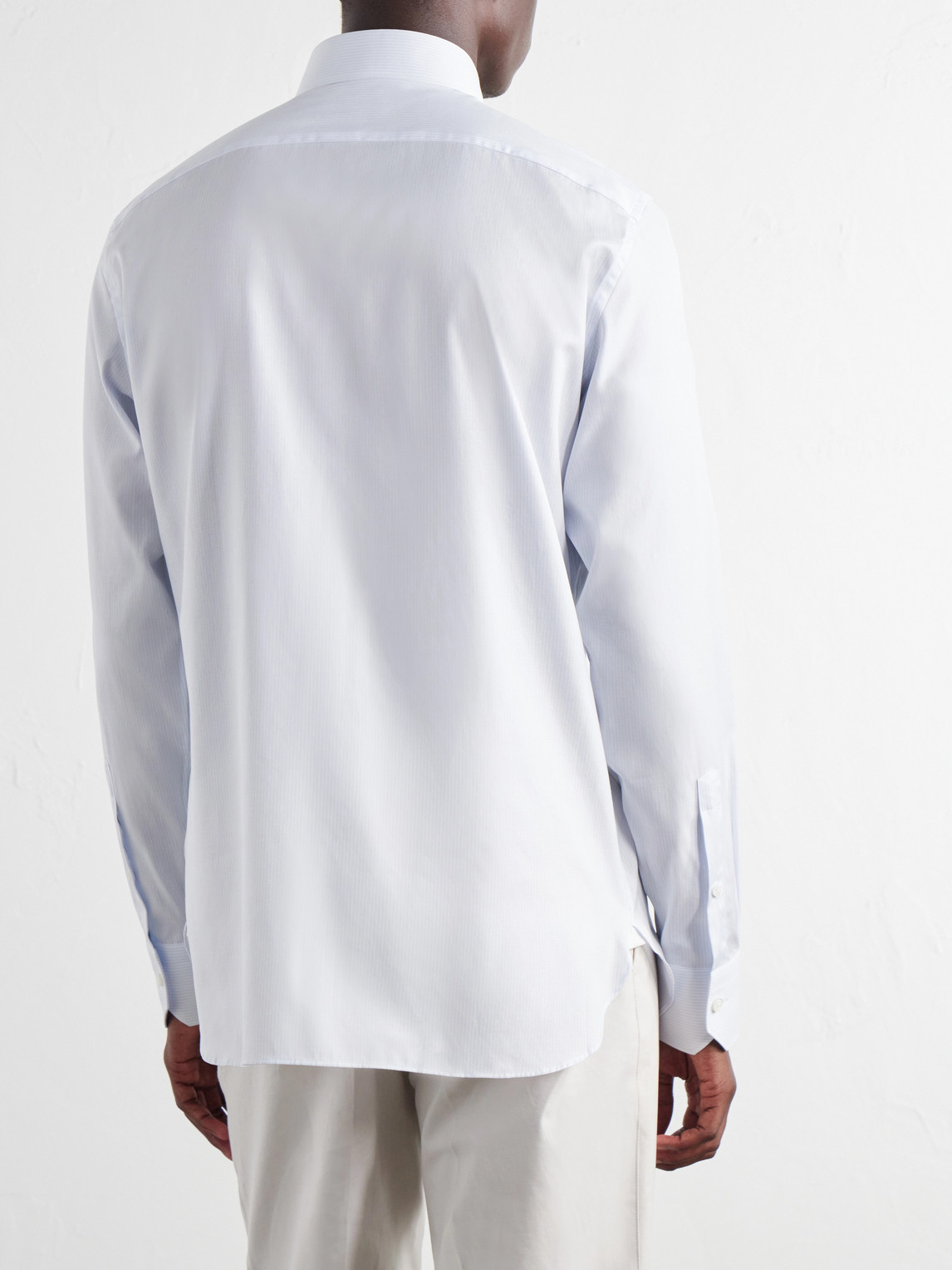 Cutaway-Collar Striped Cotton-Poplin Shirt