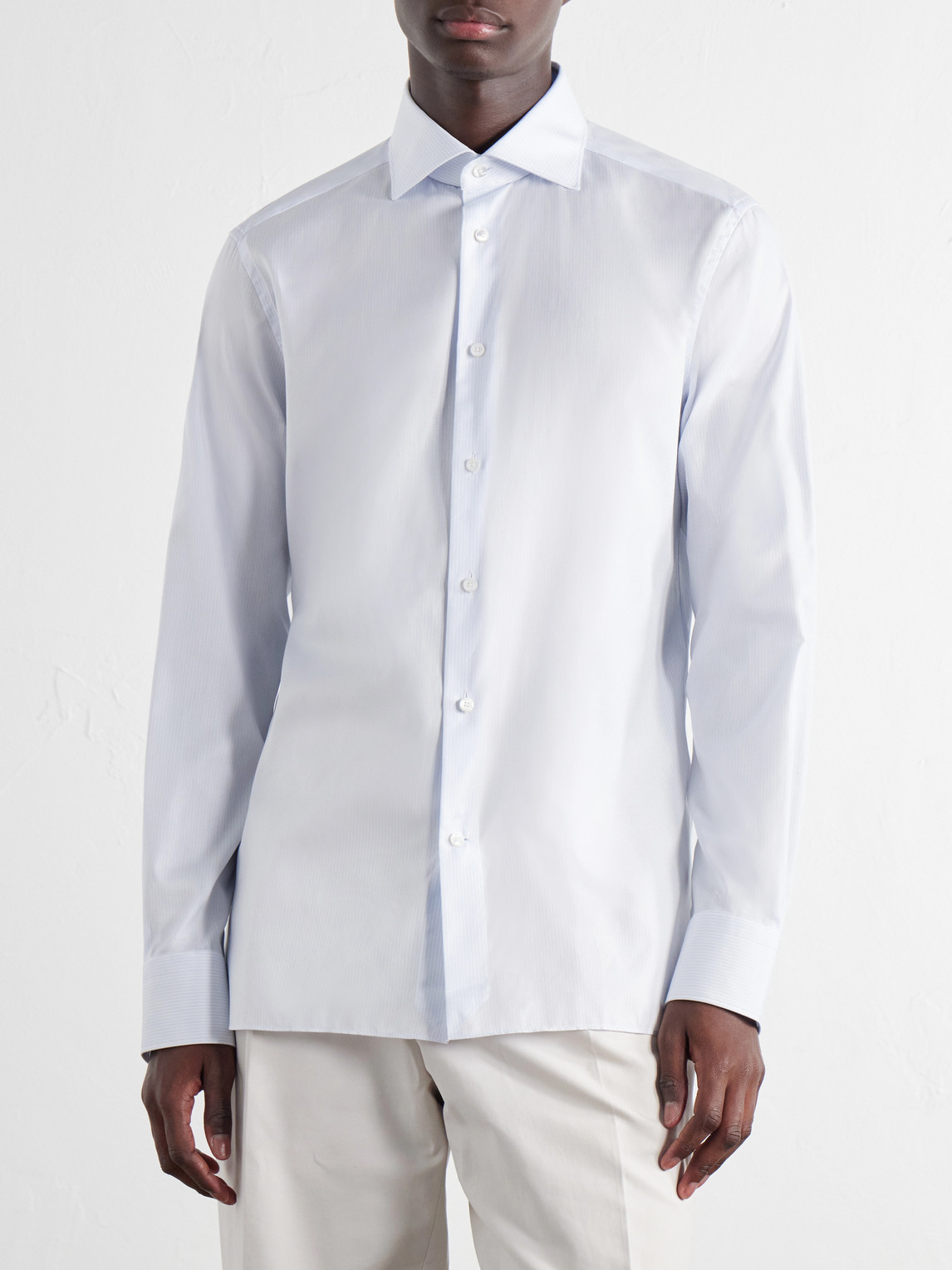 Cutaway-Collar Striped Cotton-Poplin Shirt