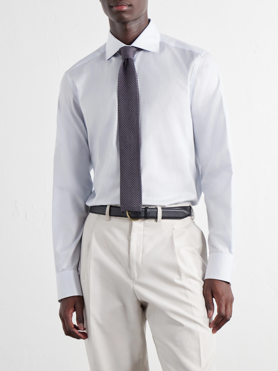 Cutaway-Collar Striped Cotton-Poplin Shirt