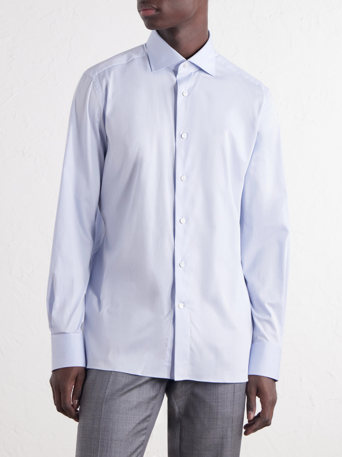 Cutaway-Collar Cotton-Blend Twill Shirt