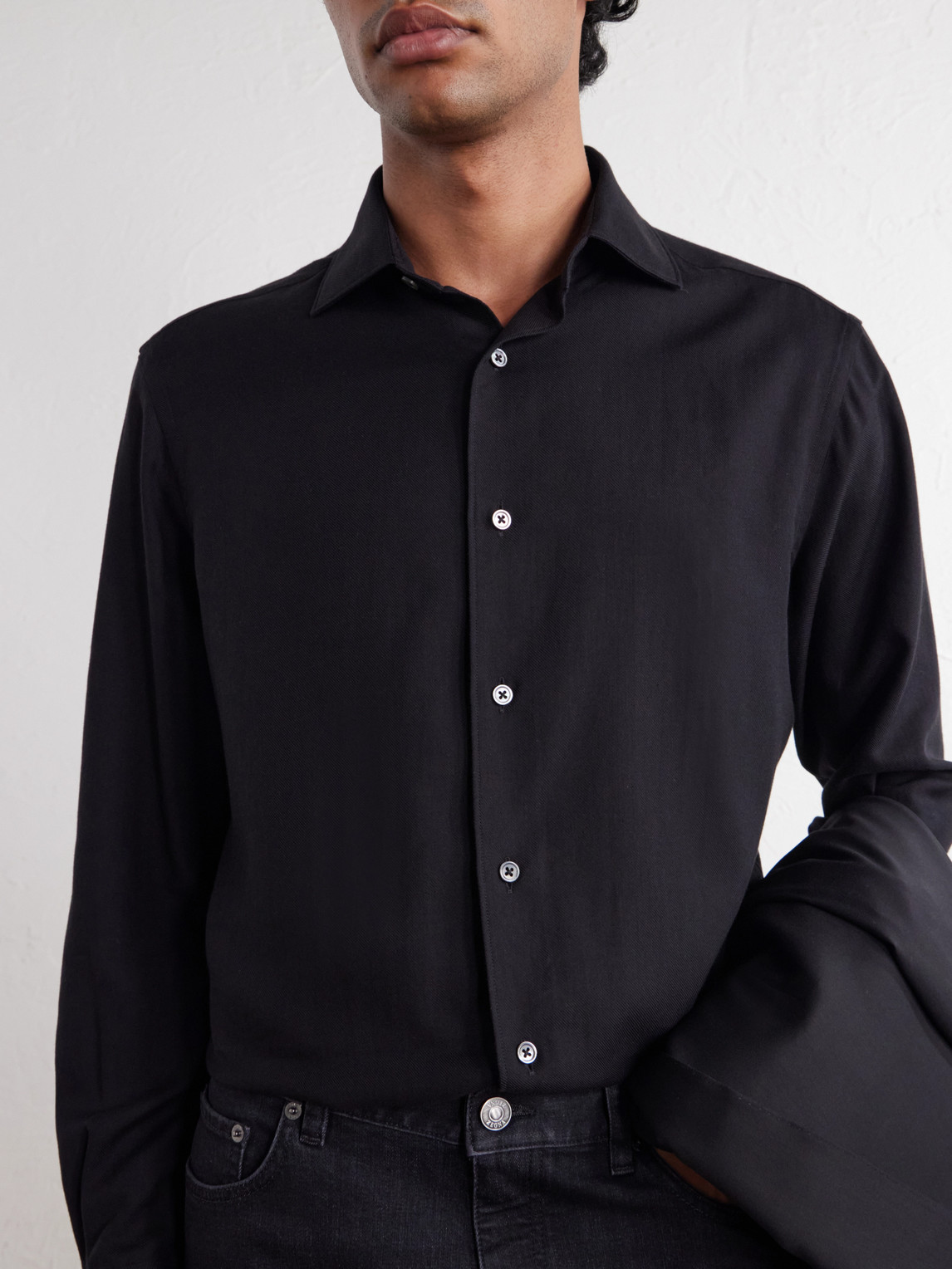Cotton And Silk-Blend Twill Shirt