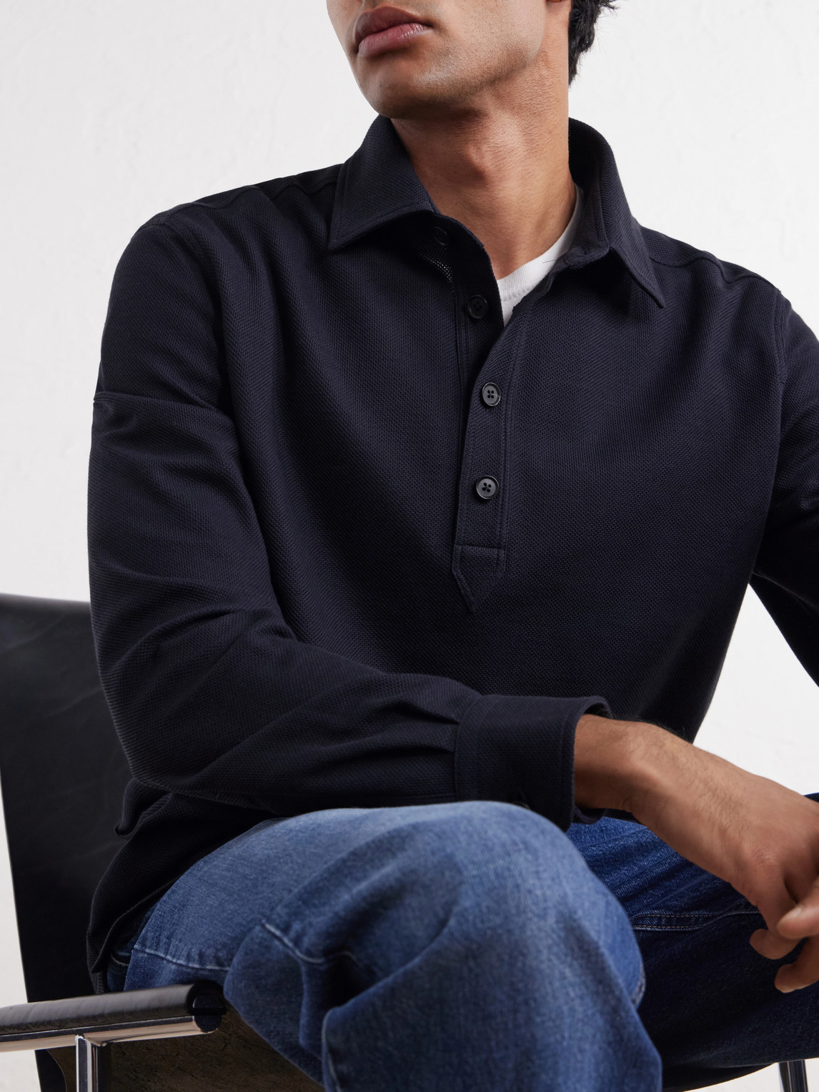 Cotton And Silk-Blend Piqué Polo Shirt