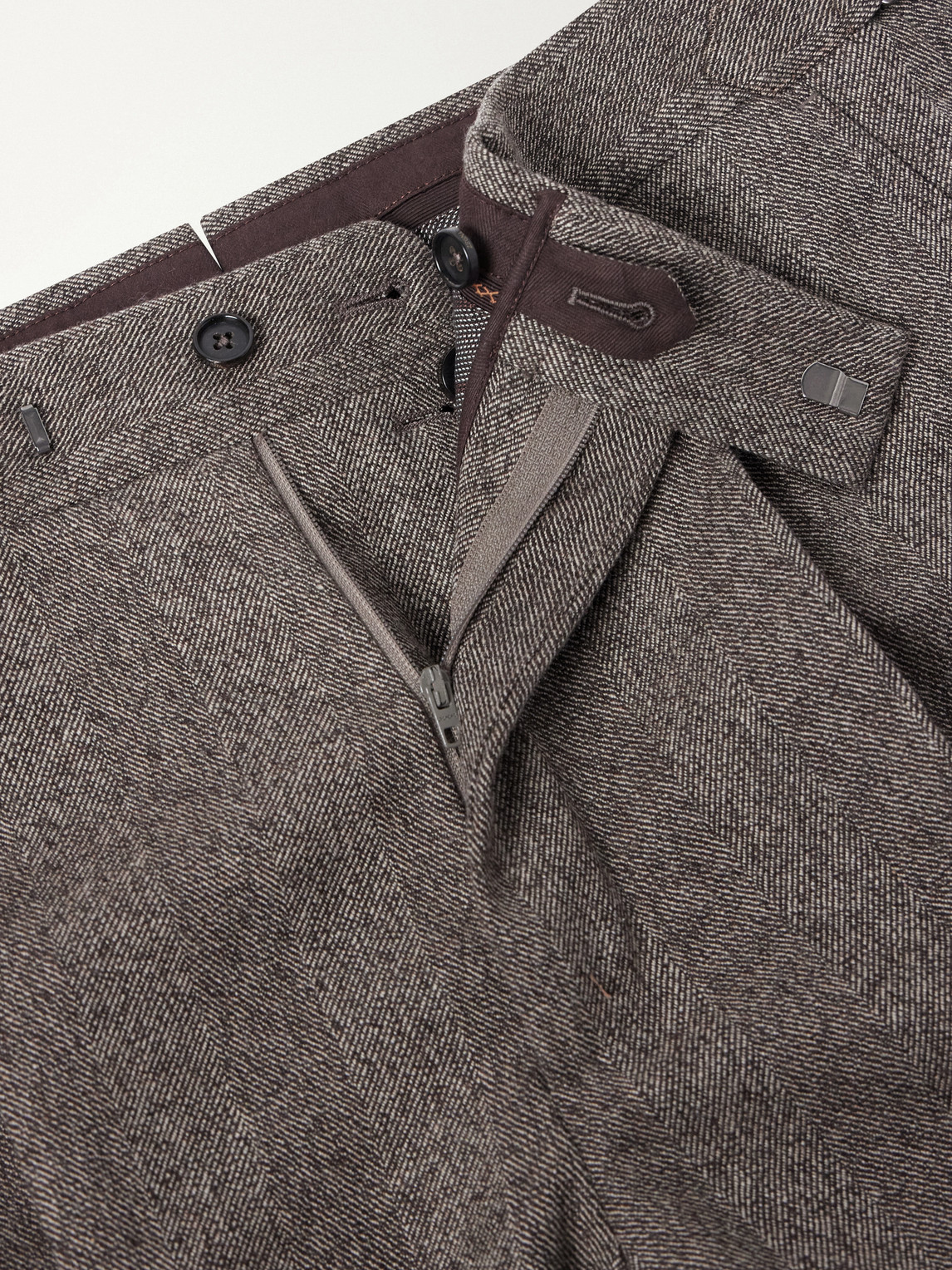 Tapered Herringbone Wool And Cashmere-Blend Trousers