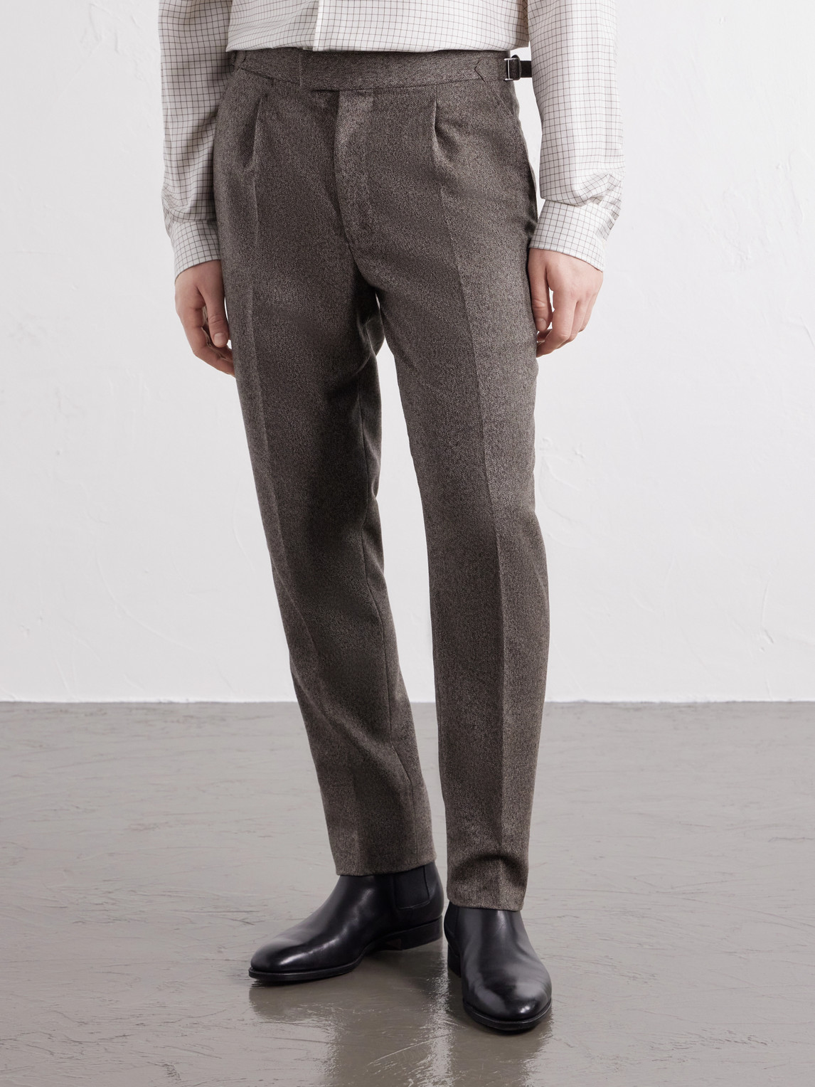 Tapered Herringbone Wool And Cashmere-Blend Trousers