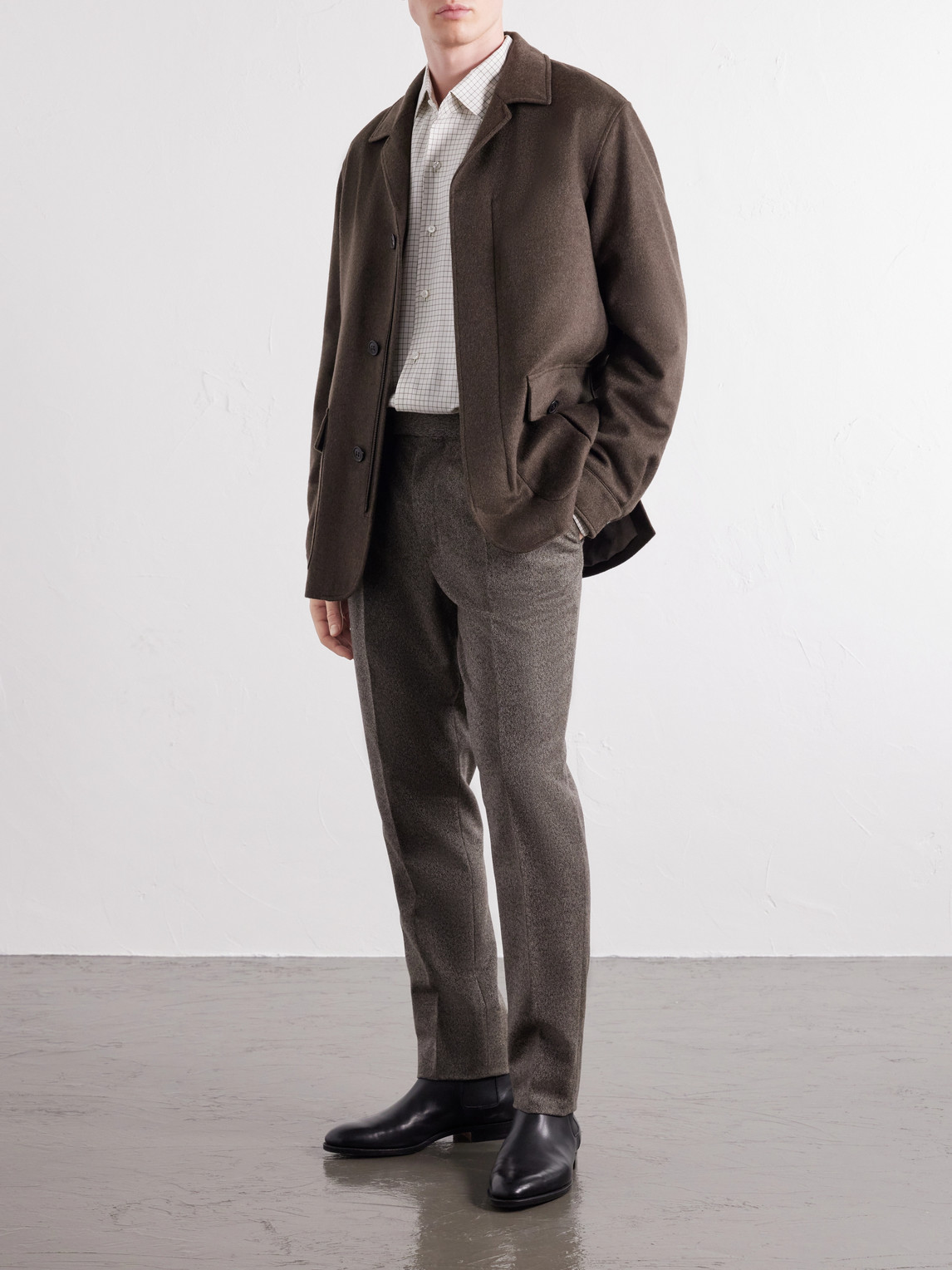 Tapered Herringbone Wool And Cashmere-Blend Trousers